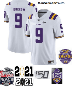 LSU Burrow Jersey #9 NCAA College Football White Diamond Quest