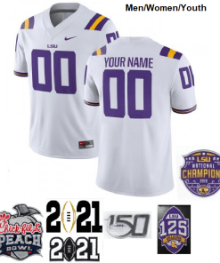 LSU Custom Football Jersey Name and Number NCAA Football Jerseys White