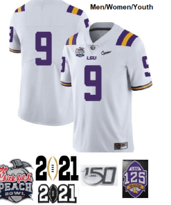 LSU Tigers NO NAME #9 NCAA Football Jersey White Diamond Quest
