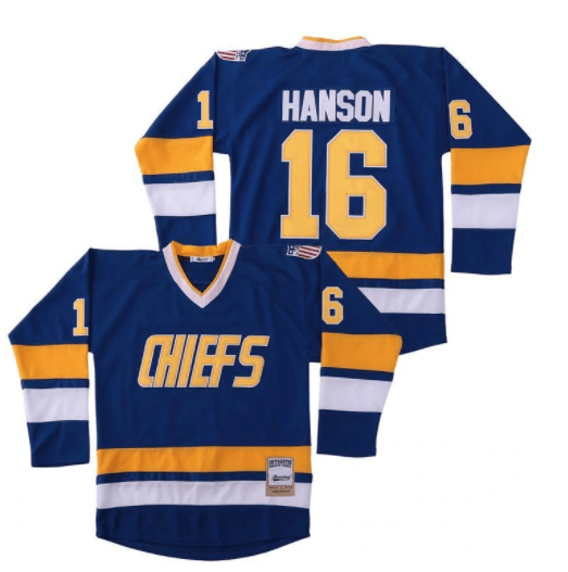 Charleston Chiefs #16 Hanson Brothers Slapshot Blue Hockey Jersey, Top Smart Design Charleston Chiefs #16 Hanson Brothers Slapshot Blue Hockey Jersey, Top Smart Design