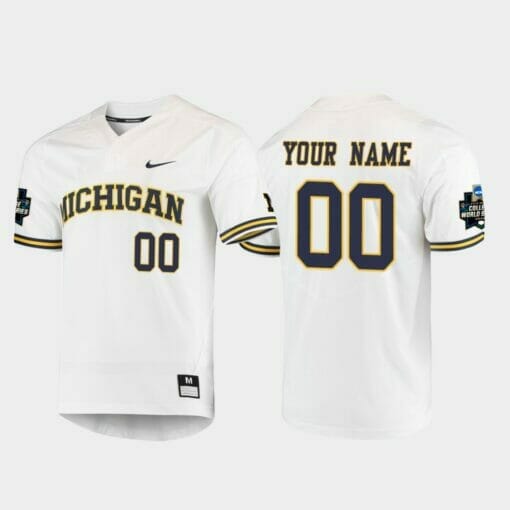 Custom Michigan Wolverines Jersey Name and Number White 2019 Ncaa Baseball College World Series, Top Smart Design Custom Michigan Wolverines Jersey Name and Number White 2019 Ncaa Baseball College World Series, Top Smart Design