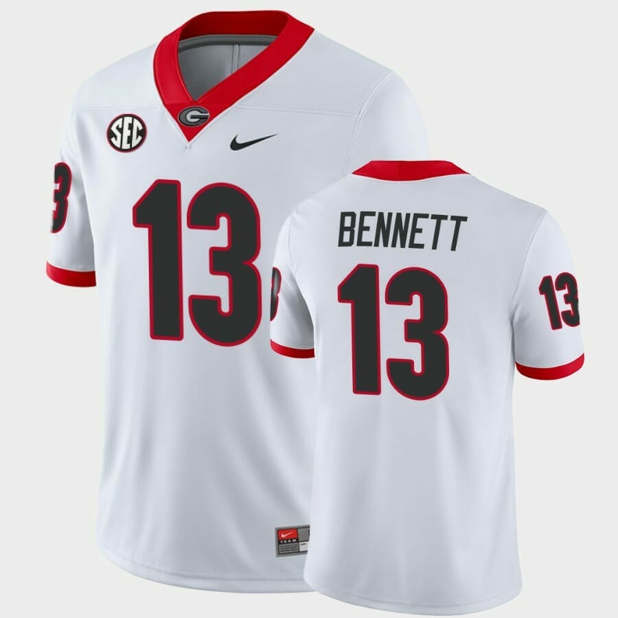 Bennett Jersey Uga #13 College NCAA Football Away Game White, Top Smart Design Bennett Jersey Uga #13 College NCAA Football Away Game White, Top Smart Design