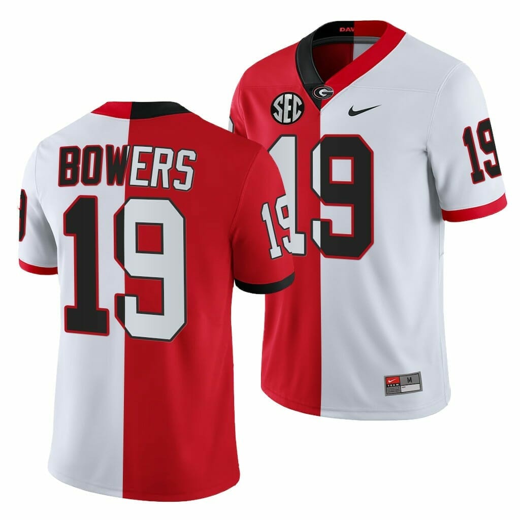 Brock Bowers Uga Jersey #19 2021-22 Split Edition College Football Red White, Top Smart Design Brock Bowers Uga Jersey #19 2021-22 Split Edition College Football Red White, Top Smart Design