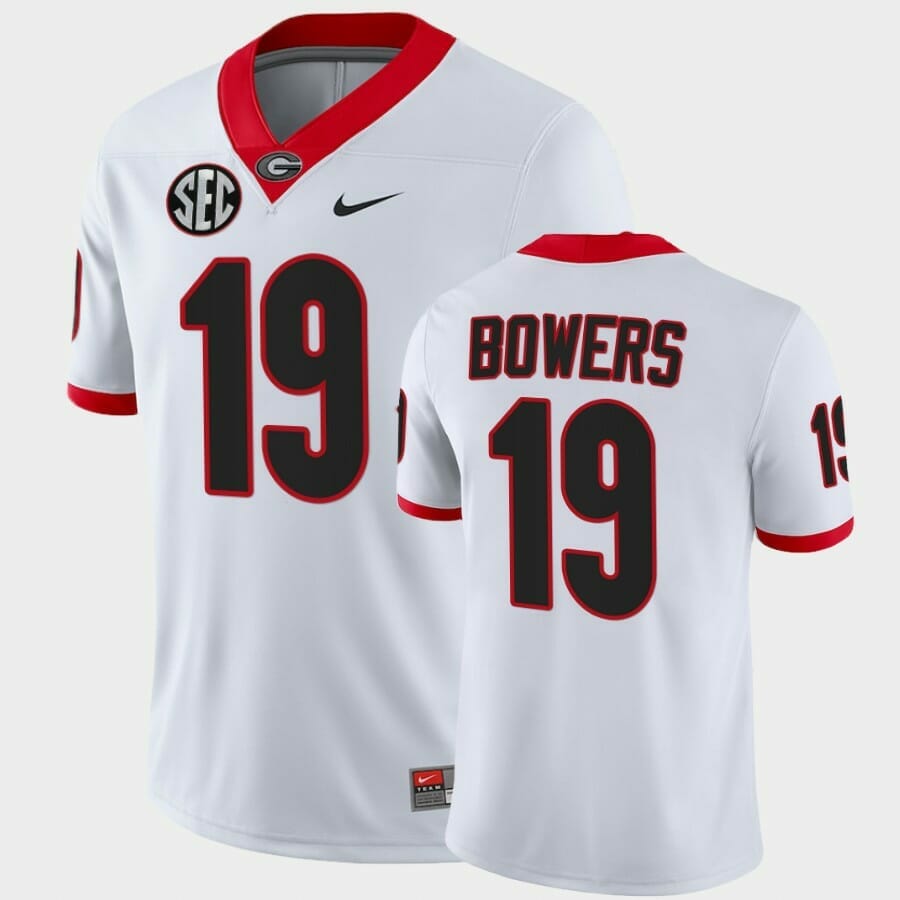 Brock Bowers Jersey Georgia #19 NCAA College Football Game White, Top Smart Design Brock Bowers Jersey Georgia #19 NCAA College Football Game White, Top Smart Design