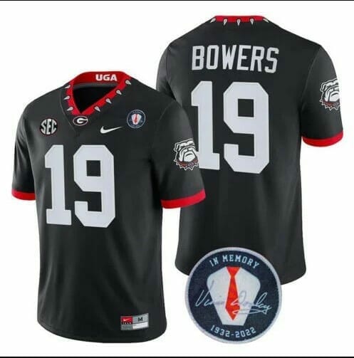 Brock Bowers Jersey UGA #19 Honoring Vince Dooley Patch Black, Top Smart Design Brock Bowers Jersey UGA #19 Honoring Vince Dooley Patch Black, Top Smart Design