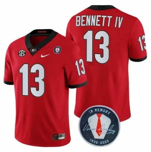 Stetson Bennett Football Jersey #13 Uga Honoring Vince Dooley Patch Red Stetson Bennett Football Jersey #13 Uga Honoring Vince Dooley Patch Red