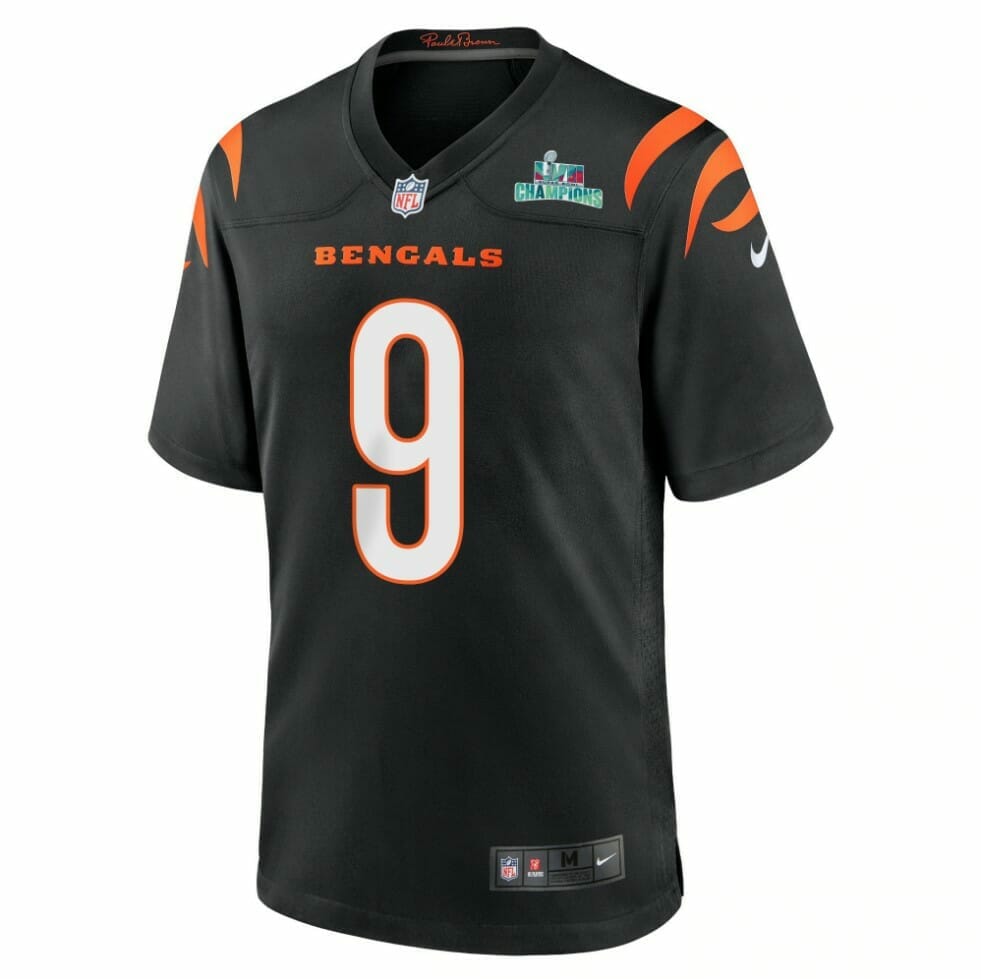 Joe Burrow 9 Cincinnati Bengals Super Bowl LVII Champions Men Game Jersey – Black, Top Smart Design Joe Burrow 9 Cincinnati Bengals Super Bowl LVII Champions Men Game Jersey – Black, Top Smart Design