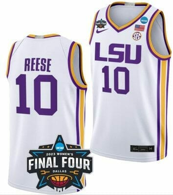 Angel Reese Jersey LSU Tigers College Basketball 2023 NCAA Final Four Garnet White #10, Top Smart Design Angel Reese Jersey LSU Tigers College Basketball 2023 NCAA Final Four Garnet White #10, Top Smart Design