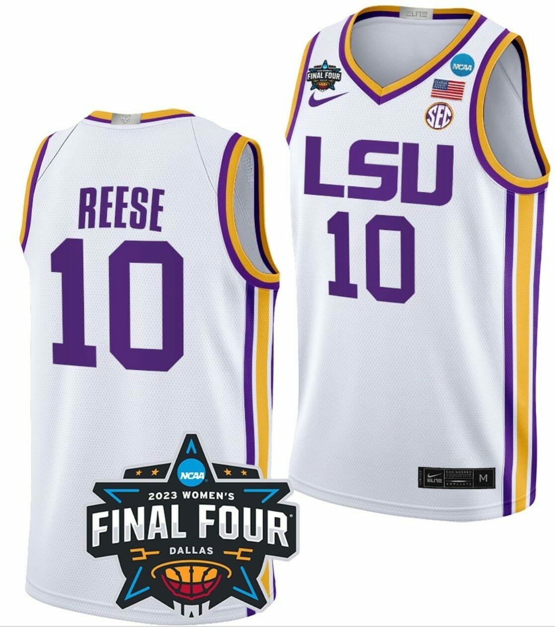 Angel Reese Jersey LSU Tigers College Basketball 2023 NCAA Final Four Garnet White #10, Top Smart Design Angel Reese Jersey LSU Tigers College Basketball 2023 NCAA Final Four Garnet White #10, Top Smart Design