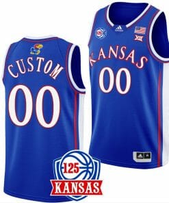Custom Kansas Jayhawks Jersey College Basketball 125th Anniversary Blue Away
