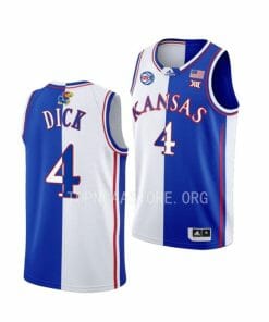 Men's #4 Gradey Dick Jersey Kansas Jayhawks College Basketball Jerseys White Royal Split