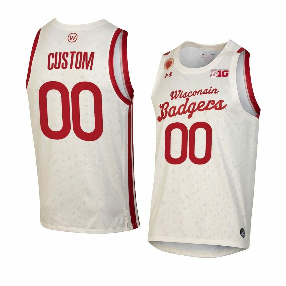 Wisconsin Badgers Jersey Custom College Basketball Jerseys Name and Number Throwback White, Top Smart Design Wisconsin Badgers Jersey Custom College Basketball Jerseys Name and Number Throwback White, Top Smart Design