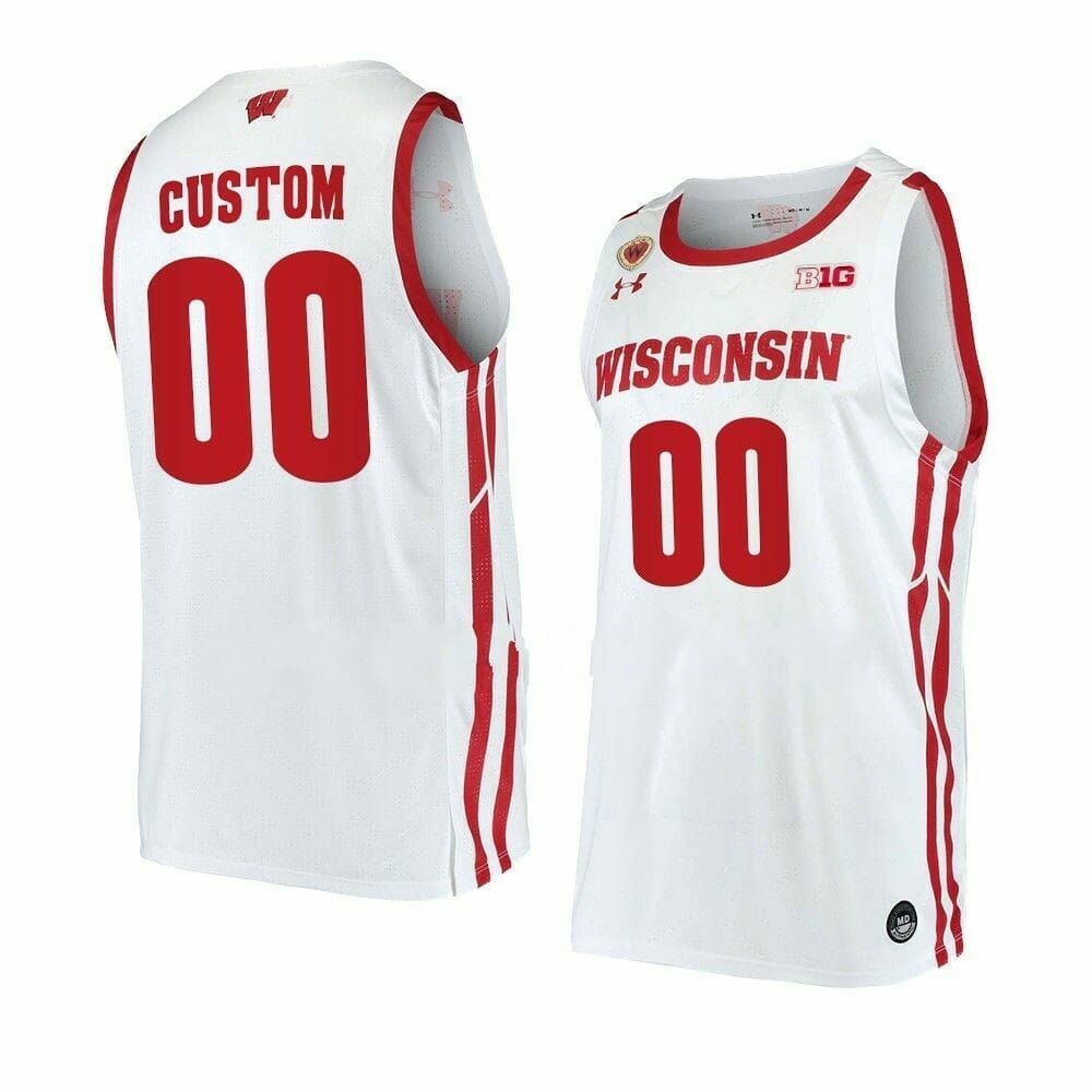 Wisconsin Badgers Jersey Custom College Basketball Jerseys Name and Number White, Top Smart Design Wisconsin Badgers Jersey Custom College Basketball Jerseys Name and Number White, Top Smart Design