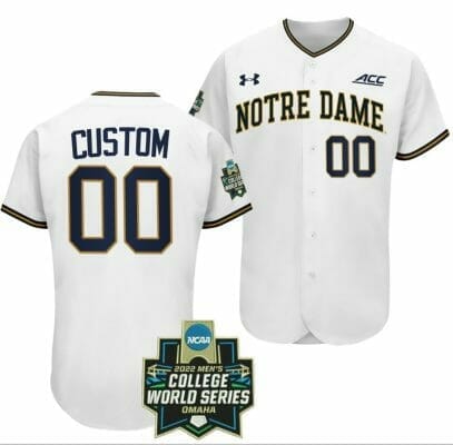 Custom Notre Dame Baseball Jersey Fighting Irish Name and Number NCAA 2022 College World Series White, Top Smart Design Custom Notre Dame Baseball Jersey Fighting Irish Name and Number NCAA 2022 College World Series White, Top Smart Design