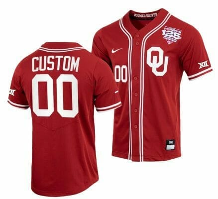 Custom Oklahoma Sooners Jersey Name and Number Baseball NCAA College Crimson 125th Season Full-Button, Top Smart Design Custom Oklahoma Sooners Jersey Name and Number Baseball NCAA College Crimson 125th Season Full-Button, Top Smart Design
