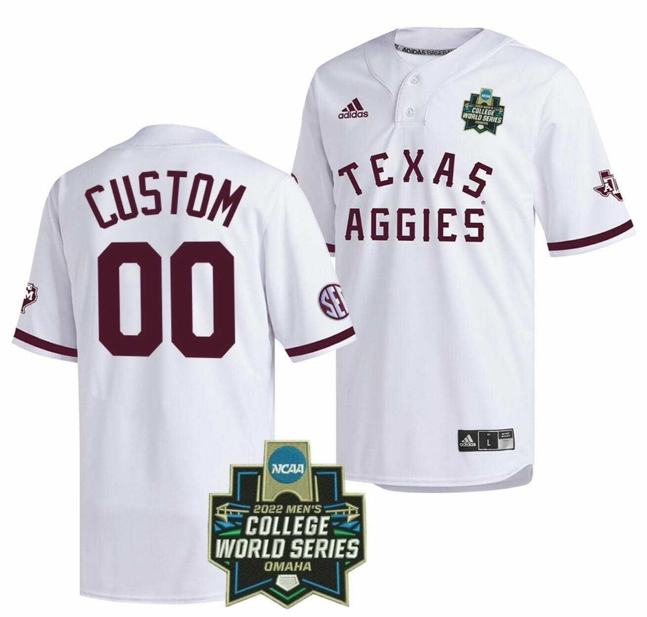 Custom Texas Aggies Baseball Jersey Name and Number NCAA College 2022 College World Series White, Top Smart Design Custom Texas Aggies Baseball Jersey Name and Number NCAA College 2022 College World Series White, Top Smart Design