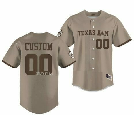 Custom Texas Aggies Baseball Jersey Name and Number NCAA College Khaki Alternate Corps of Cadets, Top Smart Design Custom Texas Aggies Baseball Jersey Name and Number NCAA College Khaki Alternate Corps of Cadets, Top Smart Design