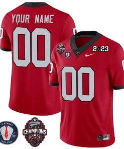 Custom Georgia Bulldogs Jersey Name and Number Football 2023 Back To Back Champions Vince Dooley Patch Regular Red - All Stitched