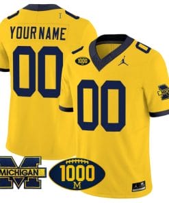 Custom Michigan Wolverines Jersey Name and Number 1000 Wins Patch Vapor College Football Maize