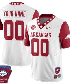 Custom Arkansas Razorback Jersey Name and Number Football The Natural State Patch Red Sleeves