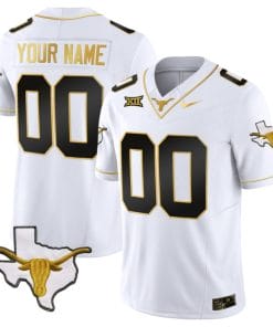 Custom Texas Longhorn Jersey Name and Number Gold Vapor Limited College Football White Gold