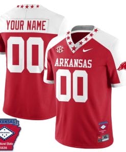 Custom Arkansas Razorback Jersey Name and Number Football The Natural State Patch Red Alternate