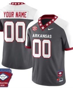 Custom Arkansas Razorback Jersey Name and Number Football The Natural State Patch Gray Alternate White