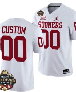 Custom Oklahoma Sooners Jersey Name and Number 2023 Allstate Red River Rivalry White Football