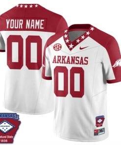 Custom Arkansas Razorback Jersey Name and Number Football The Natural State Patch White Alternate