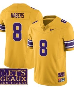 Lsu Tigers Malik Nabers Jersey #8 College Football Let's Geaux Patch Stitched Yellow