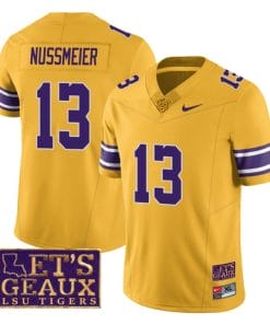 Lsu Tigers Garrett Nussmeier Jersey #13 College Football Let's Geaux Patch Stitched Yellow