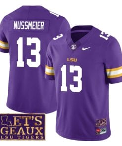 Lsu Tigers Garrett Nussmeier Jersey #13 College Football Let's Geaux Patch Stitched Purple