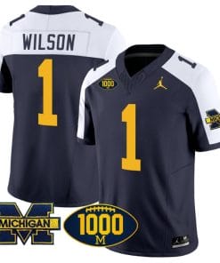 Roman Wilson Jersey #1 Michigan Wolverines 1000 Wins Patch Vapor Limited Football Navy Alternate