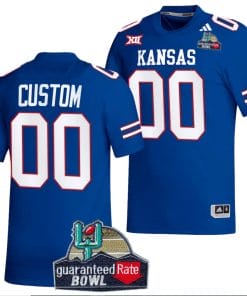 Custom Kansas Jayhawks Jersey Name and Number 2023 Guaranteed Rate Bowl Champs Football Royal
