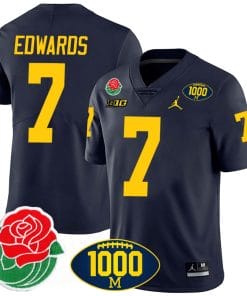 Donovan Edwards Jersey #7 Michigan Wolverines 1000 Wins & Rose Bowl Patch Special Navy
