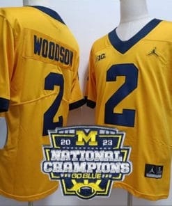 Charles Woodson Jersey #2 Michigan Wolverines Football 2023 National Champions Patch Yellow