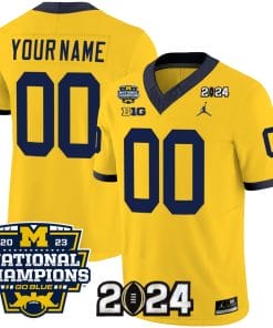 Custom Michigan Wolverines Jersey Name and Number Vapor Limited Football 2024 National Champions Patch Maize